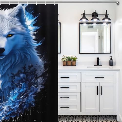 Rideau de douche loup blanc imperméable et lavable en machine avec 12 crochets - 5