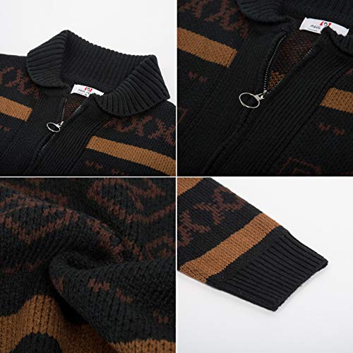 Pj Paul Jones Men's Indian Sweater Sweater Icelandic Style Zip-Up Cardigan Sweaters Black, S #TOP6