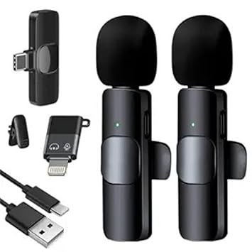 K9 Professional DSP Microphone, Black Plastic Clip-on, Crystal Clear Voice Recording, Wireless, 2-Channel for Broadcasting and Podcasting, USB Powered