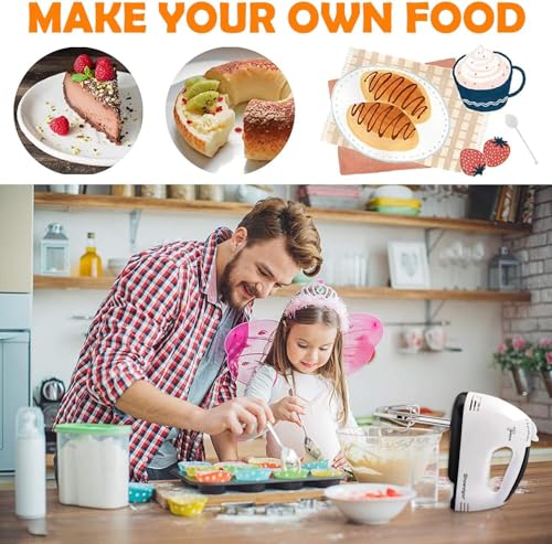 Handmixer - 7 Geschwindigkeit Tragbarer Handrührgerät mit 5 Edelstahl Zubehör, Mixer Handrührer für das Mischen von Kekse Kuchen, Kochen, Backen