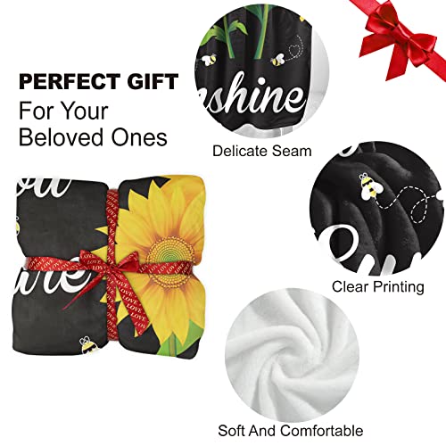 Btzo Sunflower Throw Blanket,Soft Warm Sunflower Flannel Fleece Sunflower Gifts Blanket For Women Sofa Home Living Room Decor You Are My Sunshine Blanket Black 50"X60" #TOP2
