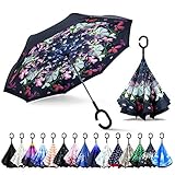 ZOMAKE Inverted Umbrella, Double Layer Reverse Umbrella Large Inside Out Umbrella with UV Protection, Windproof Upside Down Umbrellas for Women with C-Shaped Handle