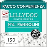 Pannolini LILLYDOO delicati sulla pelle - taglia 4 (9+ kg), pacco scorta (150 unità), protezione contro le fuoriuscite, morbidi, senza profumi & lozioni e dermatologicamente testati