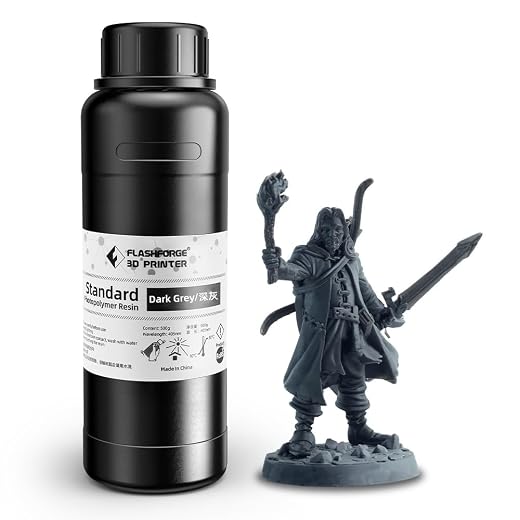 FLASHFORGE Water Washable Resin, 3D Printer Resin with Low Viscosity and Fast Printing, 405nm High Precision UV-Curing 3D Resin for LCD/DLP/SLA Resin 3D Printer (Grey, 500G)
