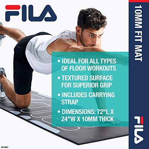 Fila Accessories Exercise Mat - Thick Yoga Mat For Fitness & Floor Gym Workouts | Includes Carrier Strap, 68" L X 24" W X 10Mm, Ballet Pink (Rise) #TOP1