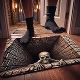 XGJLD 3D Skeleton Vortex Quilted Round Halloween Rugs,3D Vortex Halloween Rugs, Spooky Optical Illusion Floor Mat Depth Pattern, Soft Non-Slip Quilted Area Rug (24in)