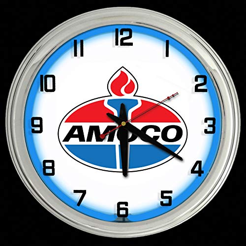 ELG Companies LLC 16" AMOCO Oil Nostalgic Sign Blue Neon Wall Clock Garage Man Cave
