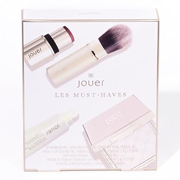 Jouer Les Must-Haves Starter Set | Translucent Setting Powder, Makeup Brush, Cream Blush & Lipstick Stick, and Lip Plumper Makeup Set | $115 Value