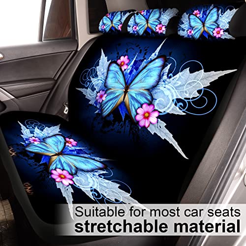 Tallew Butterfly Seat Covers Full Set For Women Universal Car Accessories Rubber Steering Wheel Cover License Plate Frame Mirror 26 Pcs Fit Suv Auto(Blue Style) #TOP4