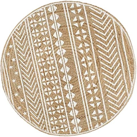Tidyard Alfombra Yute Redonda 90 Cm Natural y Estampado Blanco Cover