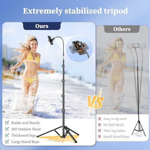 Flexible Tripod for iPhone, 88" Tall Cellphone Tripod with Gooseneck, Phone Holder and Wireless Remote, Phone Stand Tripod for Recording Filming, Camera Tripod Stand, Compatible with iPhone/Android