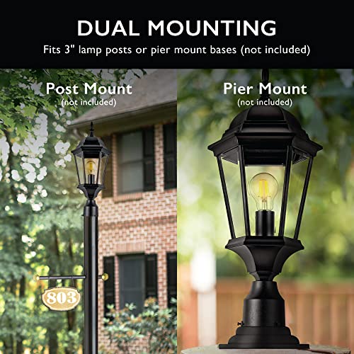 Design House Oak Creek Outdoor Post Light, Textured Black Post Lantern with Clear Beveled Glass, E26 Medium Base, Wet Rated Exterior Lamp for Driveways, Walkways, Porches & Patios, 589192-TBK by Design House - Image 3