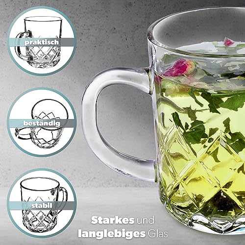 KADAX Teegläser 230ml, 12er Set, Gläser mit Griff, spülmaschinenfest, Trinkgläser für Kaffee, Tee, Wasser, Saft, Drink, Garten, Saftgläser… – Ansicht 5