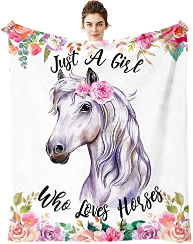 Horse Blanket for Girls，Horse Blanket Throw,Soft Flannel Blankets Loves Horse Throw Blanket Lightweight Warm,Girls Couch Bed Sofa Decorative Dorm 50"x60" Blanket