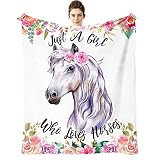 Horse Blanket for Girls，Horse Blanket Throw,Soft Flannel Blankets Loves Horse Throw Blanket Lightwe