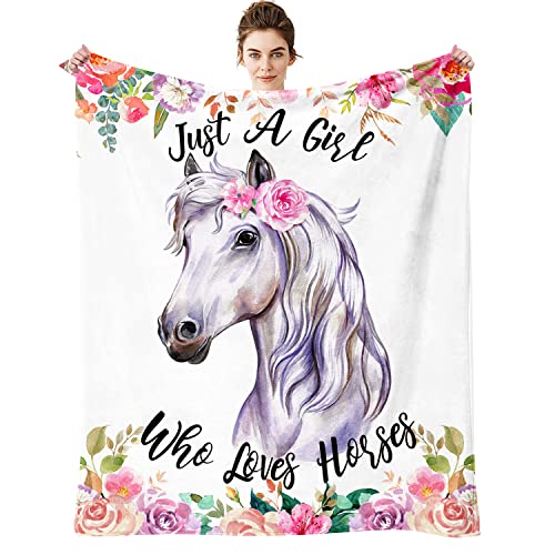 Horse Blanket For Girls，Horse Blanket Throw,Soft Flannel Blankets Loves Horse Throw Blanket Lightweight Warm,Girls Couch Bed Sofa Decorative Dorm 50"X60" Blanket #TOP13