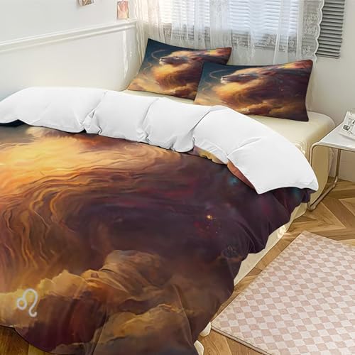 Ensemble linge de lit microfibre avec housse de couette imprimé lion 3D