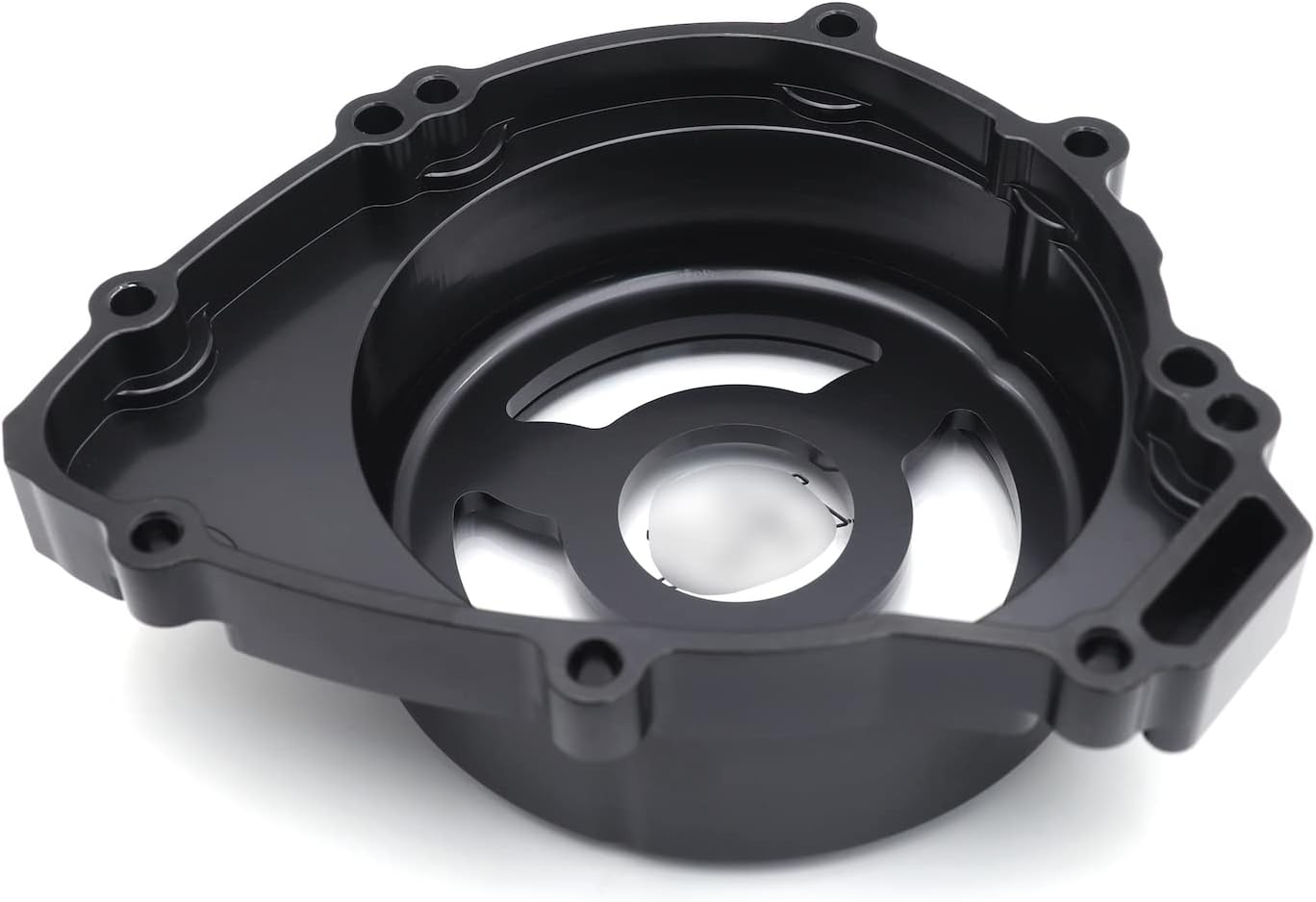 HTTMT- Black "R1" Clear See Through CNC Hollow Stator Engine Cover Crankcase Case Left Compatible with Yamah YZF R1 2009-2014 [P/N: MT313-016A-R1-BK]