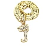 Fashion 21 Unisex Small Size Pave Crown Tilted Initial Alphabet Letter Pendant 2mm 24