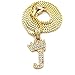 Fashion 21 Unisex Small Size Pave Crown Tilted Initial Alphabet Letter Pendant 2mm 24" Box Chain Necklace in Gold, Silver Tone (J - Gold Tone)