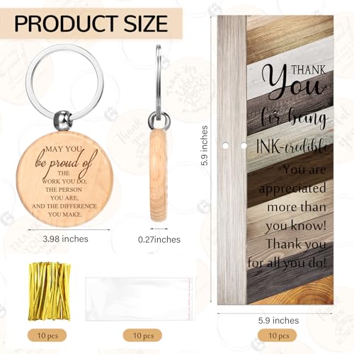 Dispowreath 10 Sets Employee Appreciation Gifts Inspirational Bamboo Pens with Wooden Keychain Thank You Cards Team Building Gifts (Wood) - Thumbnail 3