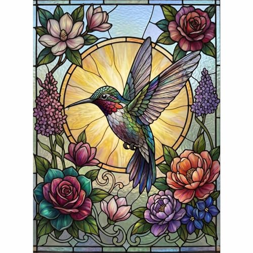 Stained Glass Diamond Art Kits for Adults, Hummingbird Diamond Painting