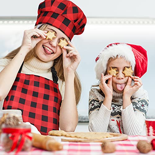 Satinior 4 Pcs Christmas Buffalo Plaid Apron Kitchen Chef Hat Apron Check Apron With Pockets For Cooking Baking Gardening Bbq (32 X 28 Inch) White #TOP5