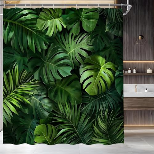 Rideau douche 200x200 long tissu polyester imperméable feuille verte b.1238 - 2