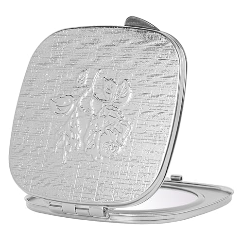 Travel Small Compact 1X/2X Mirror - Handheld, Foldable, Lightweight - Mini Pocket Magnifier for Wallet - Square 3.0 inches x 2.8 inches (Silver)