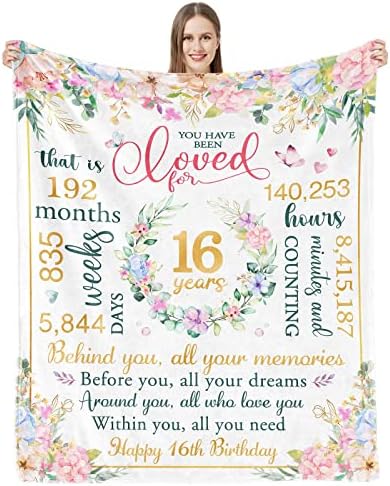 Restlusk 16th Birthday Gifts for Girls Sweet 16 Gifts for Girls for 16 Year Old Girl Happy Sixteen Birthday Decorations for Teen Girls Unique Birthday Gifts for 16 Year Old Teenage Girl Blanket