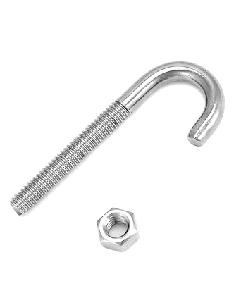 QWORK Steel J-Bolt 5/16 x 3 with Nut, 10 Pack Partial Thread Light Duty Anchor for Wood, Concrete & Metal Projects