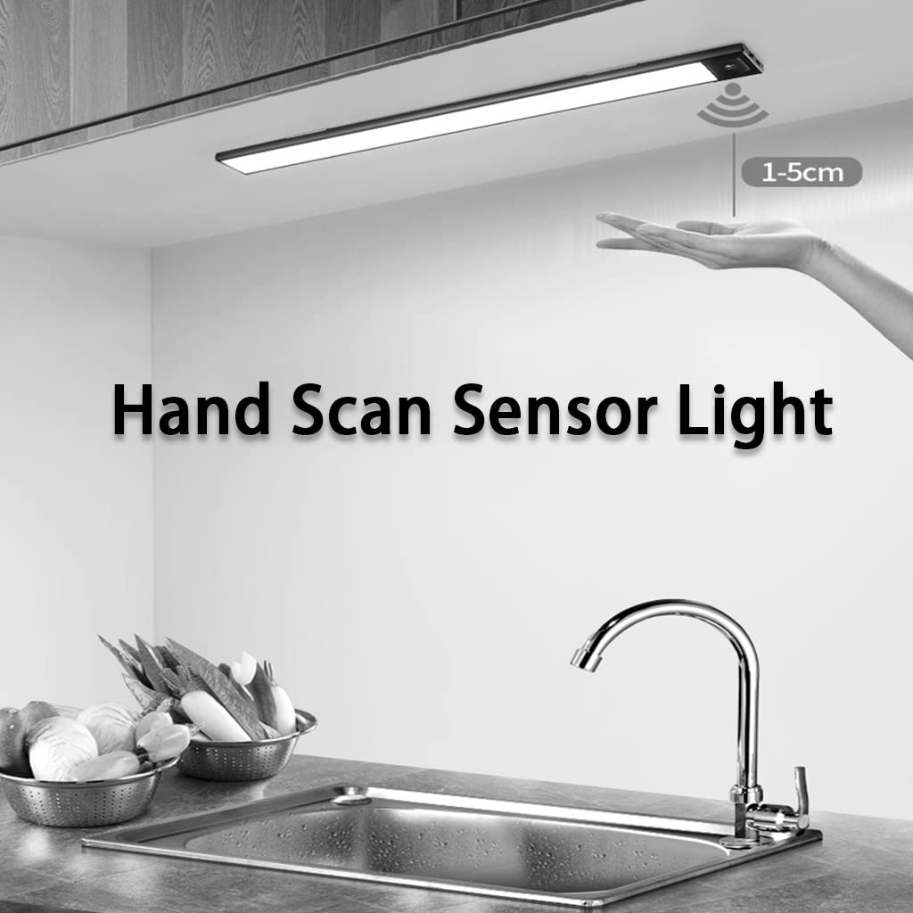 Lampe LED rechargeable avec détecteur de mouvement sans fil pour cuisine et garage 60 cm Blanc Idéal pour les placards et les escaliers