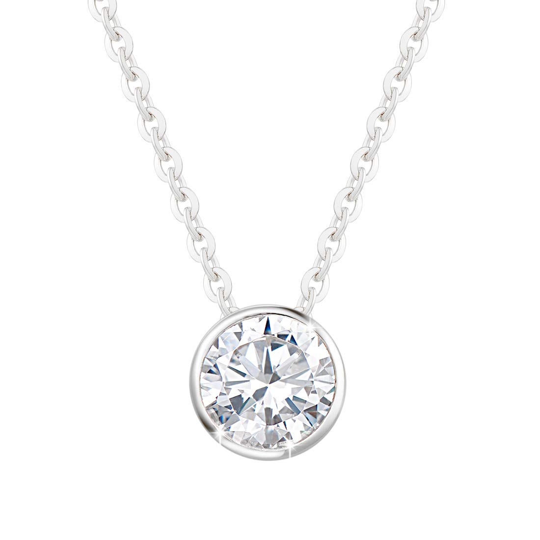 FANCIME Solide 14 Karat 585 Weiß/Gelb Gold mit 6.5mm-Durchmesser 1 Karat Moissanite im Runden Brillantschliff (Farben D-E, Reinheit VVS) Anhänger Kette Schmuck für Damen Mädchen Kettenlänge: 40+5 cm