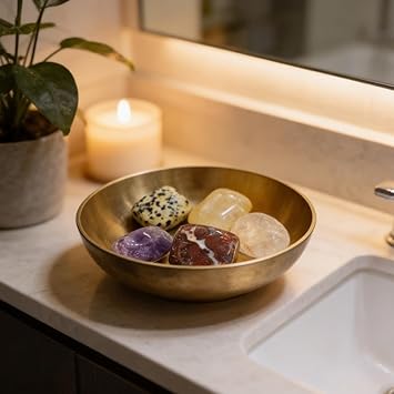 Plus Value Bronze Bowl with Crystal for Bathroom, Toilet and Restroom - Vastu, Feng Shui Decor for Positive Energy