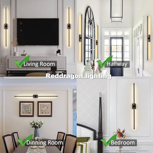 Only Suitable for Small Junction Box Set of 2 Dimmable Hardwired Linear Black LED Wall Sconce Narrow Small Base 40 Inch Vanity Wall Light for Living Room Bedroom (2 Pack, 40'', Black, Dimmable) by Reddragon lighting - Used condition - Image 3