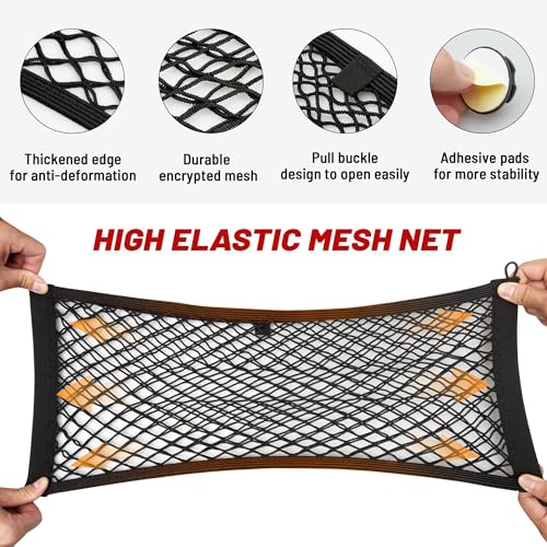 RED WOLF 2 Pcs Universal Elastic Mesh Netting Car Pouch for Trunk RV Boats Home Cargo Storage with Screws and Hooks (23.6'' x 9.8'') - Thumbnail 2