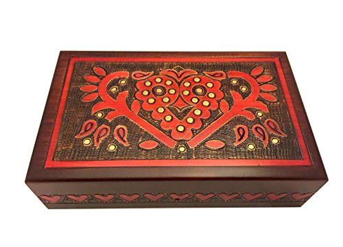 Milmaartgift Handmade Wooden Lock Box W/Key Vintage Hearts Decorative Wood Box Large Heart Jewelry Keepsake Box #TOP3