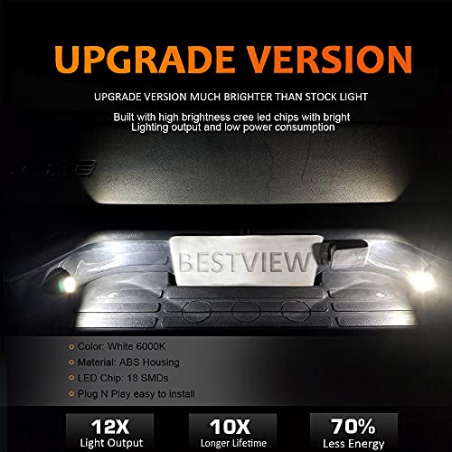 Bestview Led License Plate Lights Assembly Compatible With 1999-2013 Chevy Silverado Gmc Sierra 1500 2500 3500 Hd Suburban Tahoe Cadillac Escalade Ext Yukon Xl, Rear Plate Lamp 6000K White #TOP2