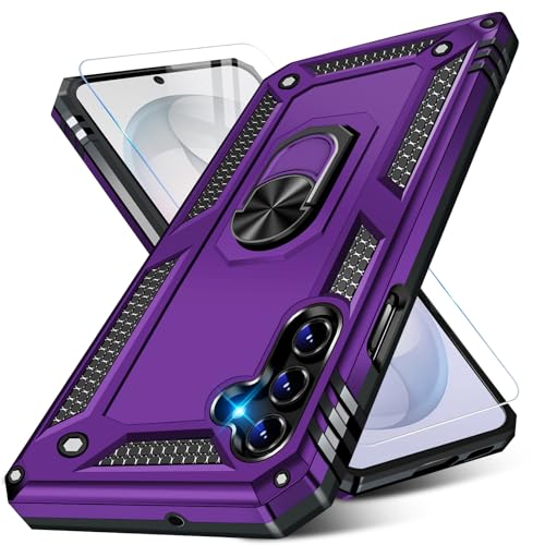 Image of for Samsung Galaxy S26 Case with Screen Protector, Heavy Duty Military Grade Shockproof Rugged Protective Cover for Samsung S26 Phone Case with Metal Ring Magnetic Kickstand (Purple)