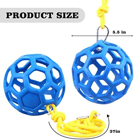 CNSJ 2 Pcs Horse Treat Balls Hay Feeder Ball with 2 Poly Ropes Horse Stable Stall Hanging Feeding Toy Horse Relieve Stress Toy for Horses Goats Pets