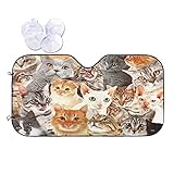 Phelika Niedliche Katzen-Frontscheiben-Sonnenschutz, Akkordeon, zusammenklappbar, Auto-Sonnenschutz für Auto, LKW, SUV, Strahlen, schützt Aluminium-Sonnenschutzabdeckung, hält Ihr Fahrzeug kühl