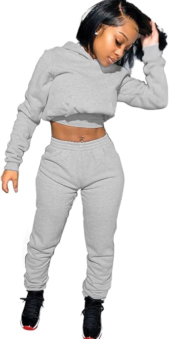 Womens 2 Piece Sweatsuit Set Long Sleeve Jogger Tracksuit Outfits 2025 Casual Crop Hoodie and Pants Matching Sets