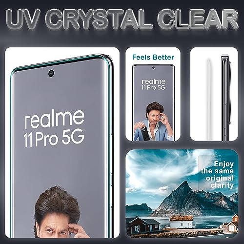 Image of ArmourPro UV Tempered Glass Compatible for Realme 11 Pro Plus, 11 Pro and Narzo 60 Pro 5G with Edge-to-Edge Protector Coverage, Cable Protector and Installation kit (6.7 Inch)