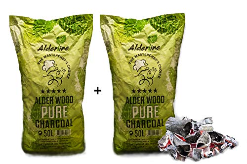 Alderline Natural Restaurant Grade Lumpwood BBQ Charcoal for Barbecues (2 x 50L)