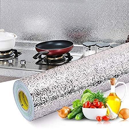 Self Adhesive Wallpaper Stickers for Kitchen Counter Top Waterproof, Oil Proof and Heat Resistant, Checkered Pattern, Silver Color, Aluminium Foil Material, 60cm x 200cm, Pack of 1