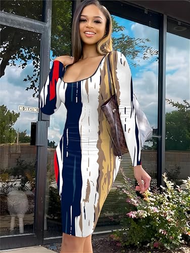 Image of Nimsruc Womens Autumn Casual Sexy Long Sleeves Bodycon Dress Basic Pencil Midi Club Dresses