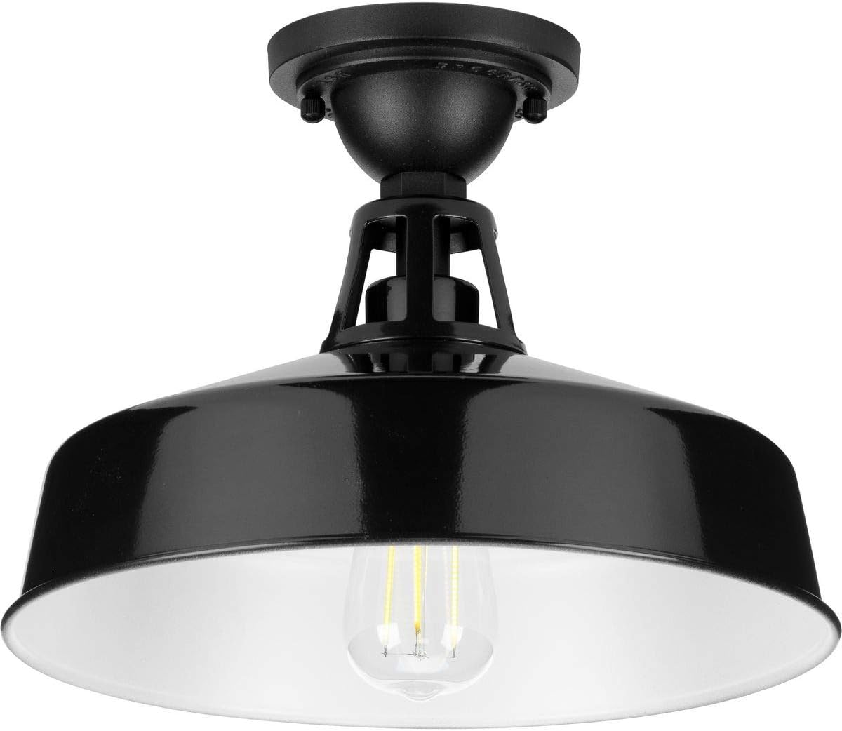 Progress Lighting Cedar Springs Collection 1-Light Farmhouse Outdoor Semi-Flush Mount Light Gloss Black, 9.50x13.25x13.25