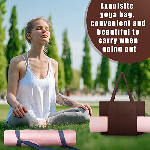 3 Pcs Yoga Bags Set For Women Including 1 Cotton Yoga Tote Bags With Yoga Mat Carrier Pocket 1 Zipper Makeup Bag Cosmetic Pouch 1 Slim Yoga Mat Straps Yoga Mat Carrier For Yoga Travel Office (Brown) #TOP5