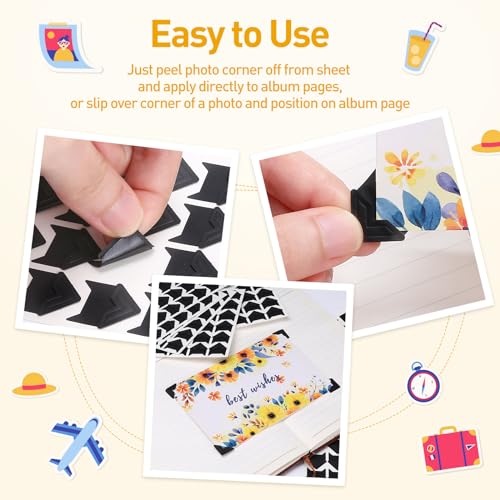 Naler 360 Pieces Self Adhesive Photo Corners, 15 Sheets Photo Mounting Corners for Scrapbook, Picture Album, Journal, Black - Thumbnail 6