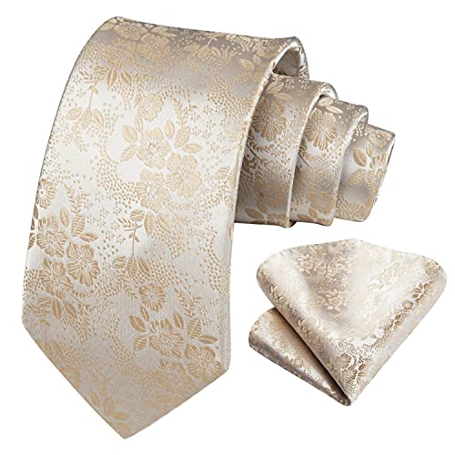 Image of HISDERN Men Floral Ties Woven Classic 3.4 inch Necktie Set Formal Tie Pocket Square for Wedding with Handkerchief Gift Box